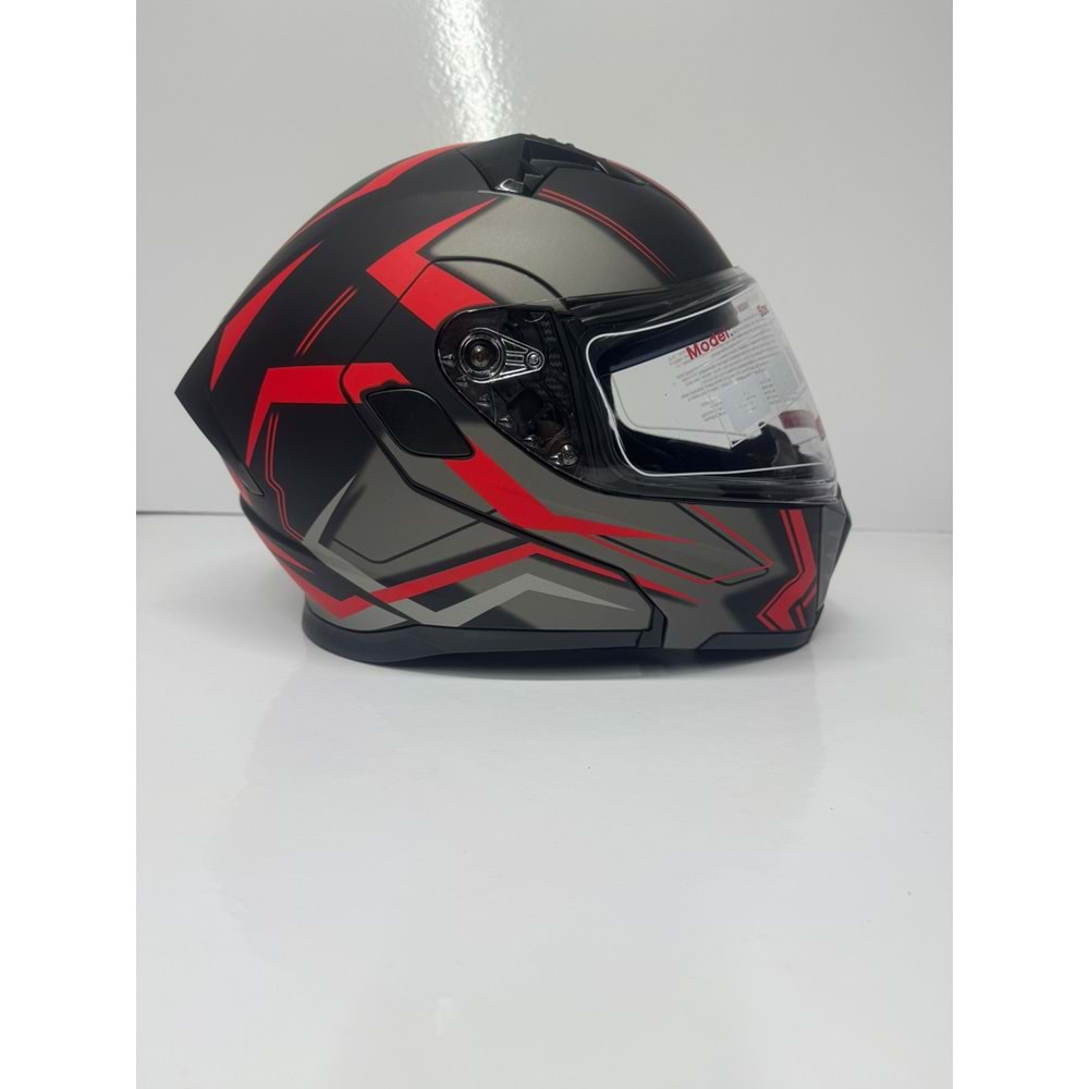 KASK ÇENE AÇILIR MAT SİYAH KIRMIZI A9 (L)
