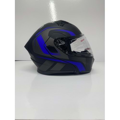 KASK ÇENE AÇILIR MAT SİYAH MAVİ A1 (XXL)