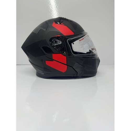 KASK ÇENE AÇILIR MAT SİYAH KIRMIZI A2 (L)