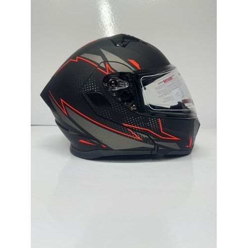 KASK ÇENE AÇILIR MAT SİYAH KIRMIZI A4 (L)