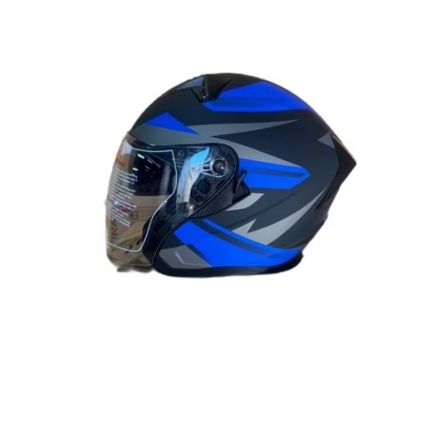 YAZLIK KASK ÇENESİZ VİZÖRLÜ MAT SİYAH MAVİ A1 (XXL)