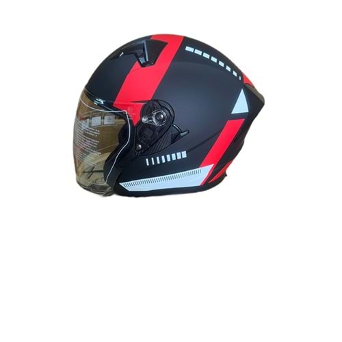 YAZLIK KASK ÇENESİZ VİZÖRLÜ MAT SİYAH KIRMIZI A8 (XL)