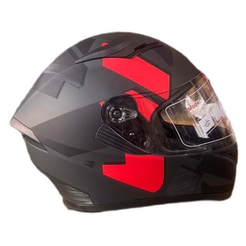 KASK FULL FACE VİZÖRLÜ MAT SİYAH KIRMIZI A2 (L)