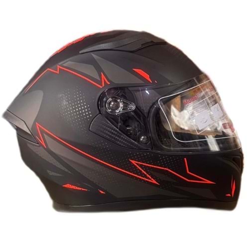 KASK FULL FACE VİZÖRLÜ MAT SİYAH KIRMIZI-A4 (M)