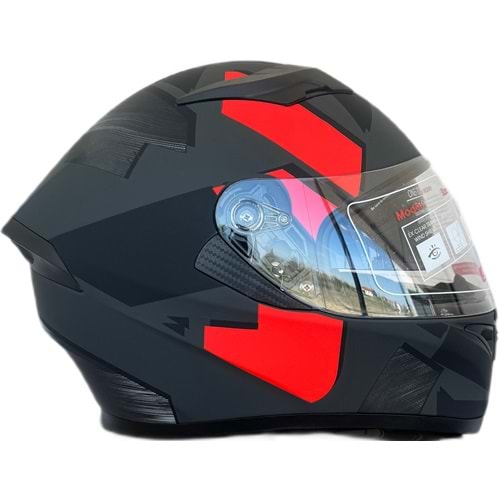 KASK FULL FACE VİZÖRLÜ MAT SİYAH KIRMIZI-A2