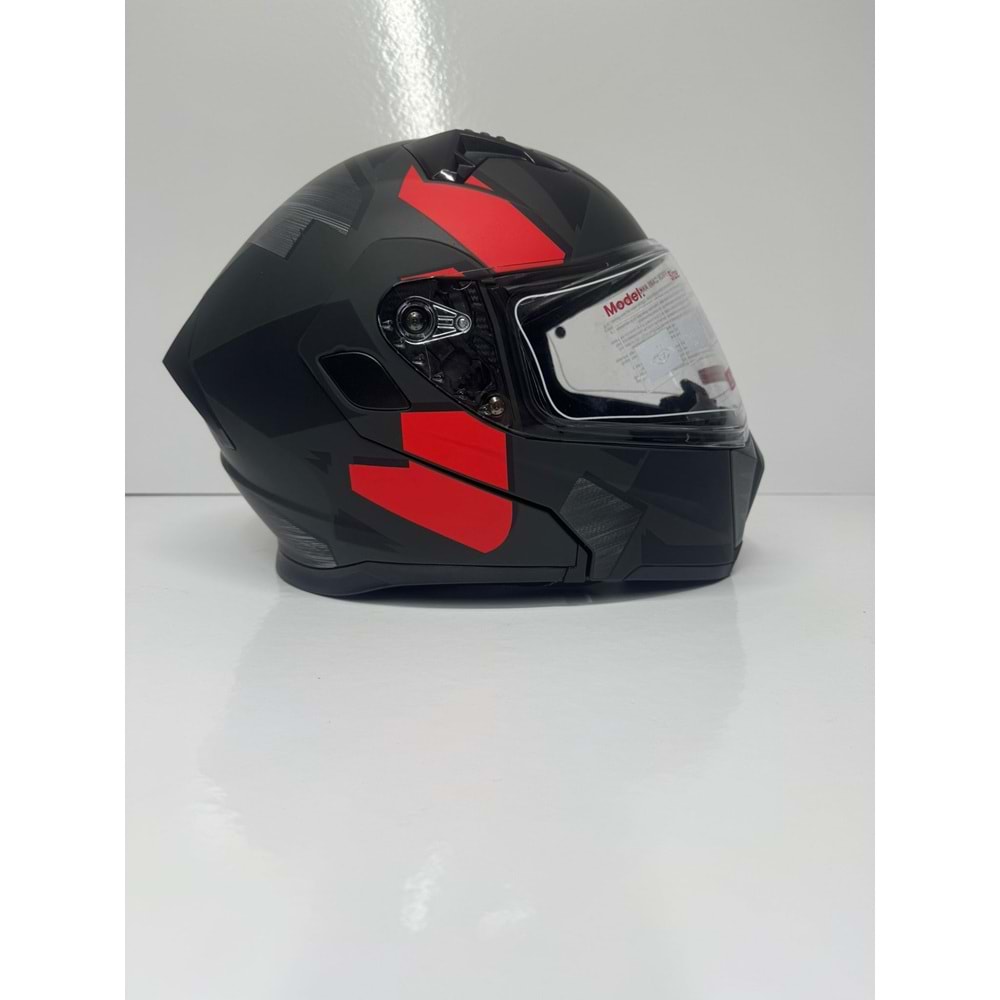 KASK ÇENE AÇILIR MAT SİYAH KIRMIZI A2 (L)