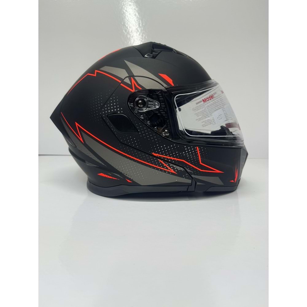KASK ÇENE AÇILIR MAT SİYAH KIRMIZI A4 (L)