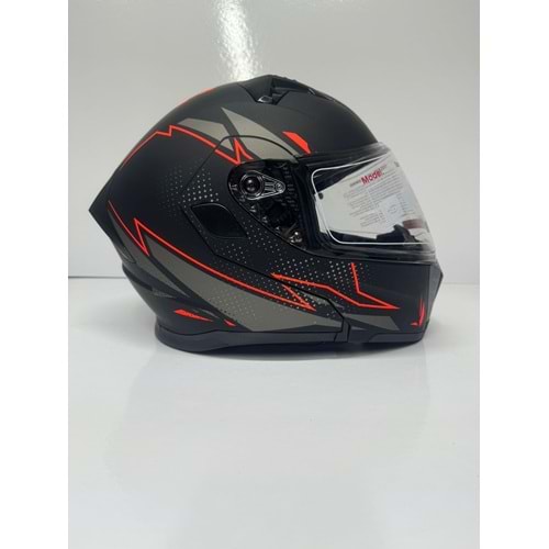 KASK ÇENE AÇILIR MAT SİYAH KIRMIZI A4 (L)