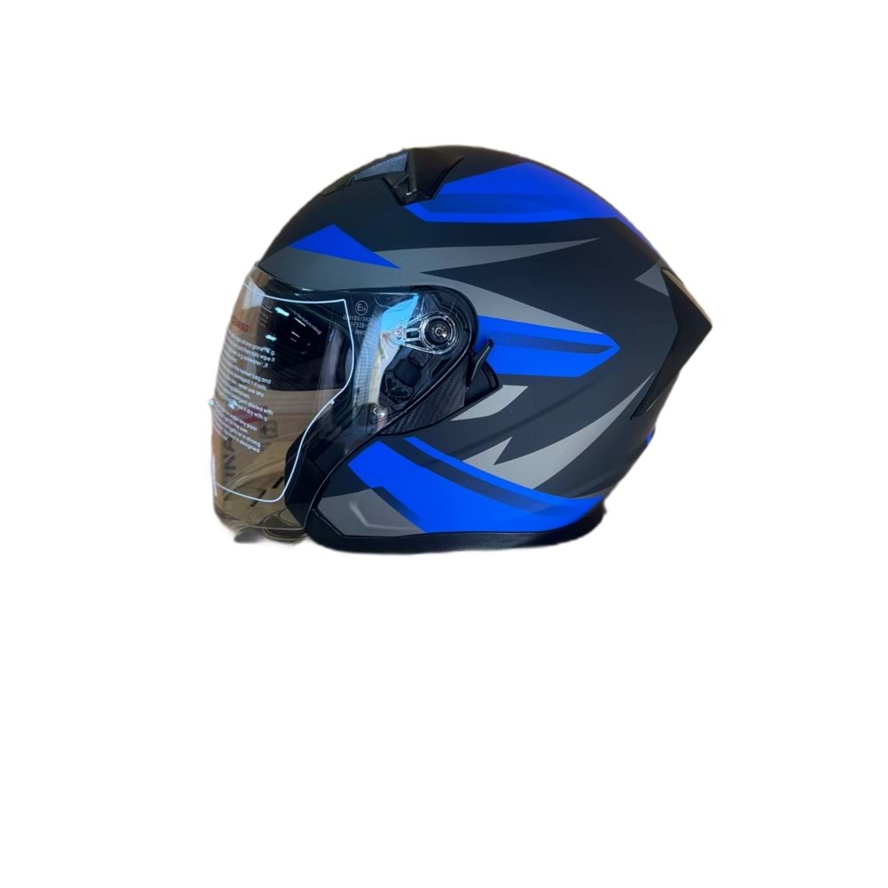 YAZLIK KASK ÇENESİZ VİZÖRLÜ MAT SİYAH MAVİ A1 (XXL)