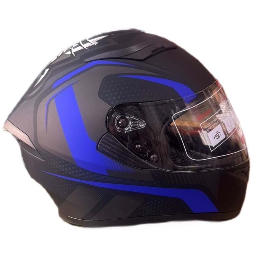 KASK FULL FACE VİZÖRLÜ MAT SİYAH MAVİ-A1 (XXL)
